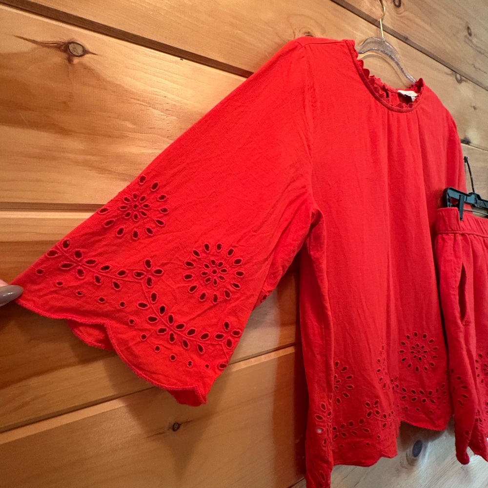 LOFT Burnt Orange Linen Blend Matching Set Eyelet Pattern size L - Picture 5 of 15